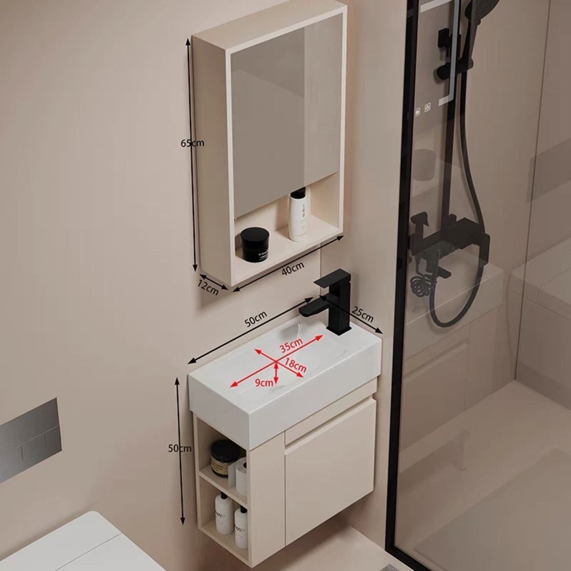 JATAII Wall-Mounted Small Vanity Floating Design for Guest Bath-MN001