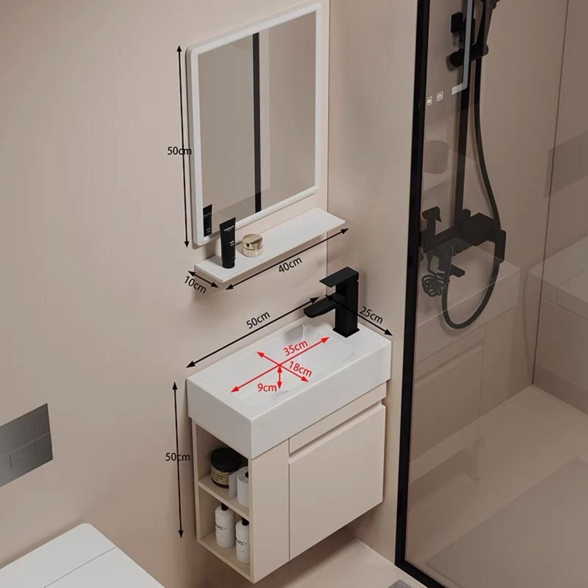 JATAII Wall-Mounted Small Vanity Floating Design for Guest Bath-MN001