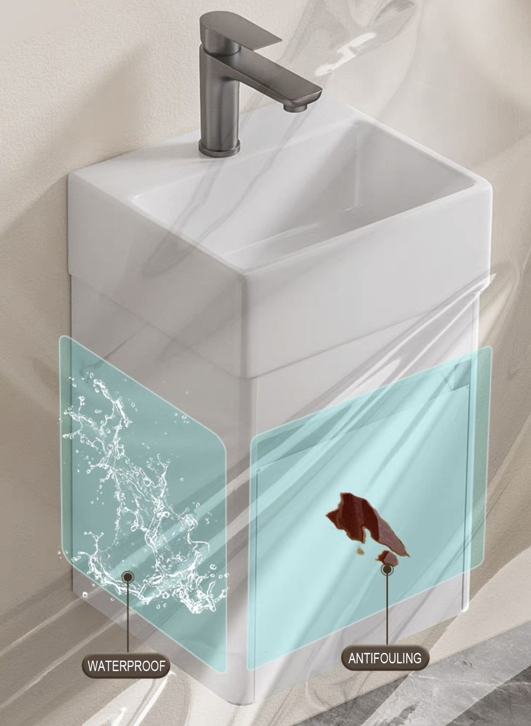 JATAII Wall-Mounted Small Vanity Floating Design for Guest Bath-MN003