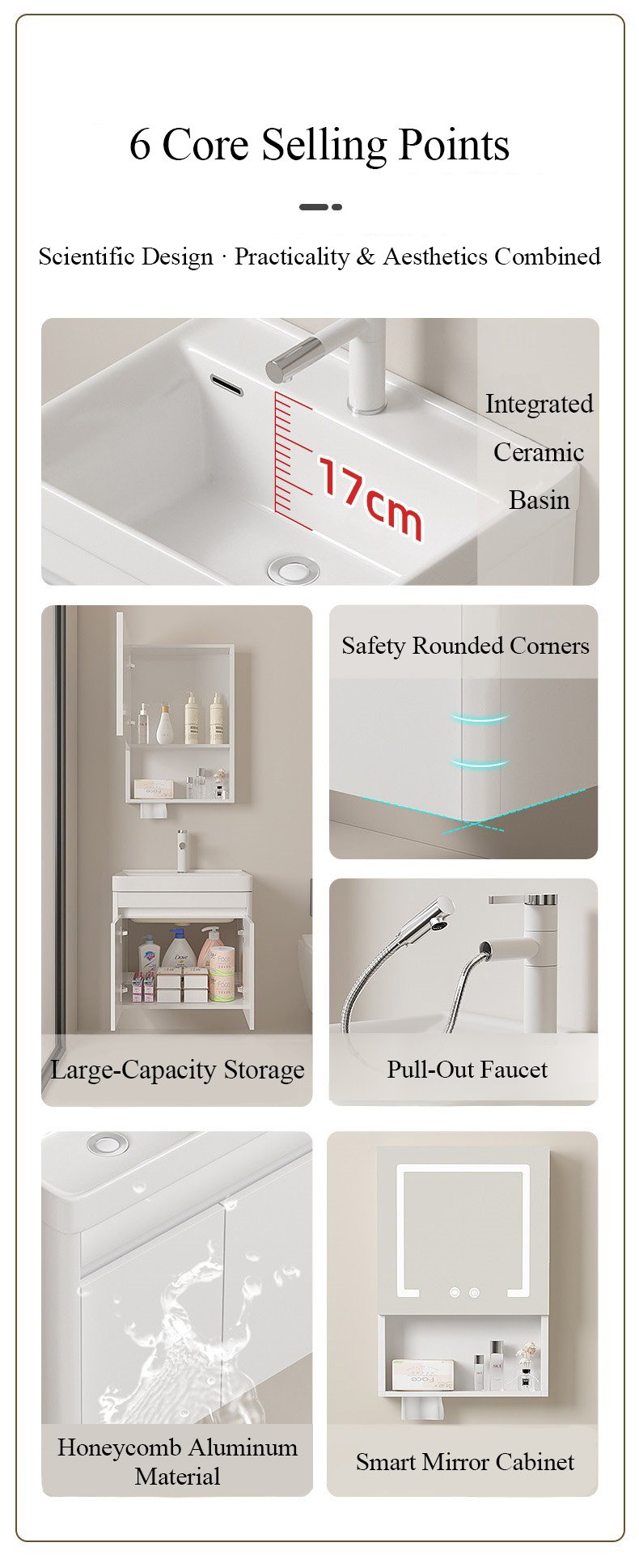 JATAII Pure White Waterproof Aluminum Honeycomb Vanity PW003 detail