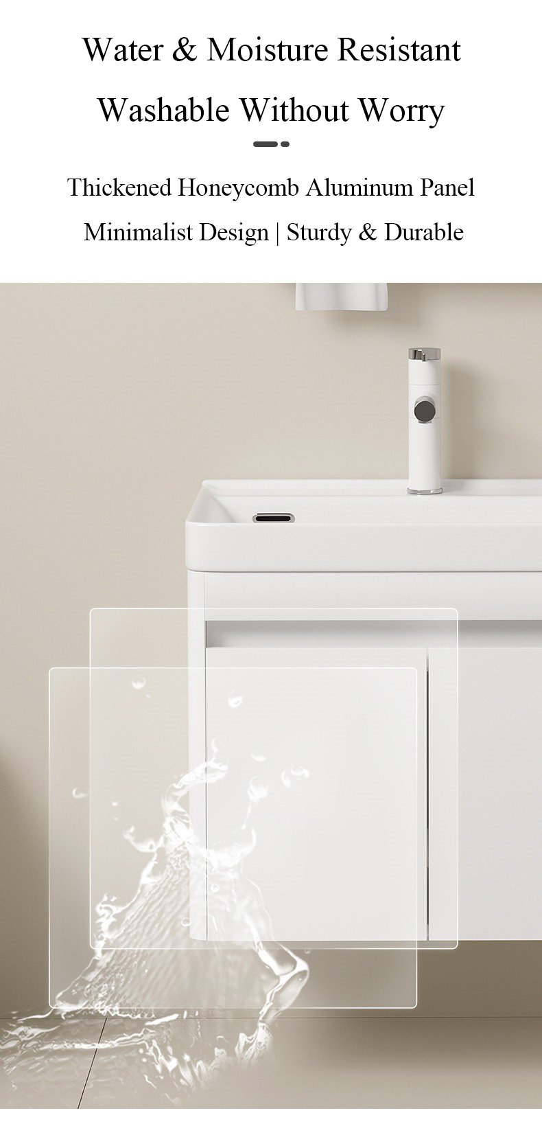 JATAII Pure White Waterproof Aluminum Honeycomb Vanity PW003 detail