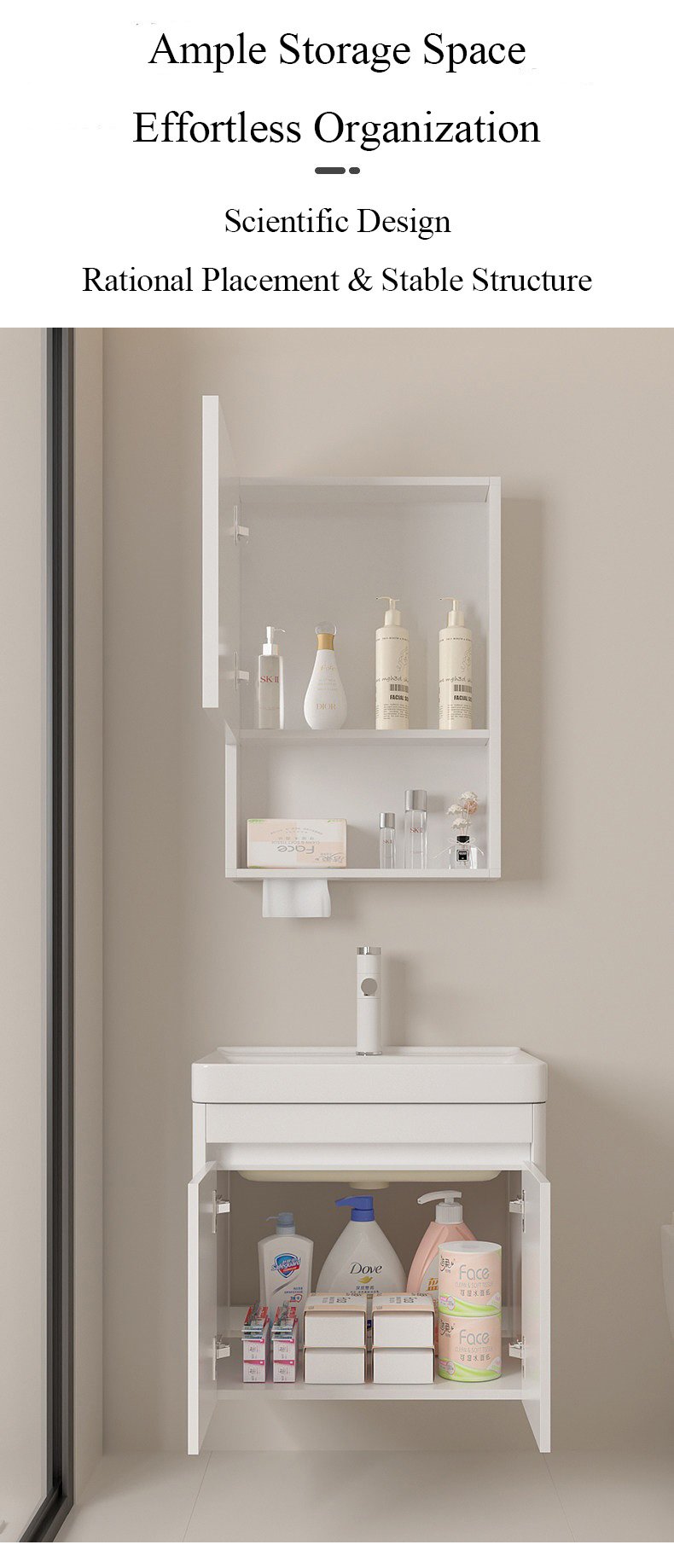 JATAII Pure White Waterproof Aluminum Honeycomb Vanity PW003 detail