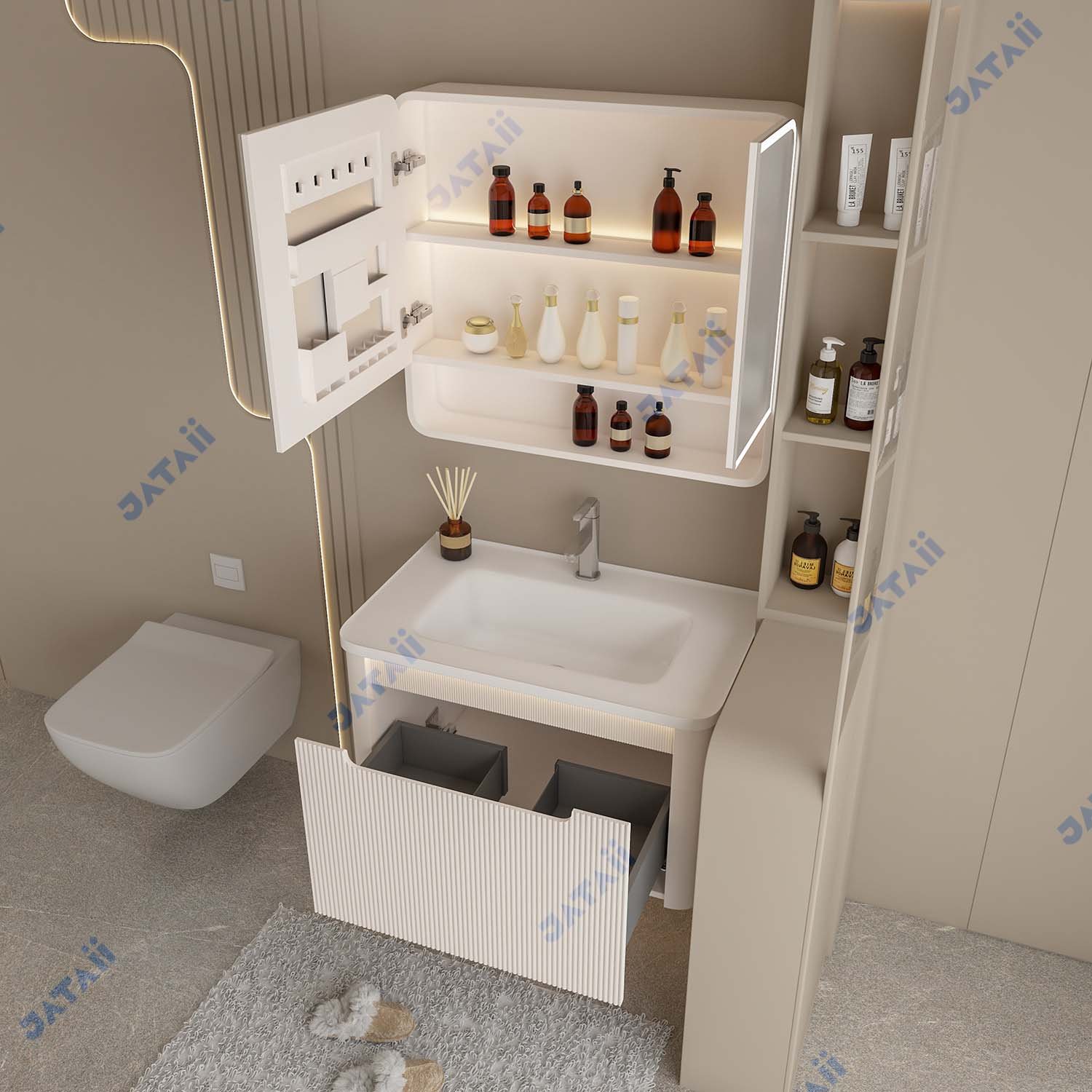 JATAII White Fluted Vanity Medicine Cabinet