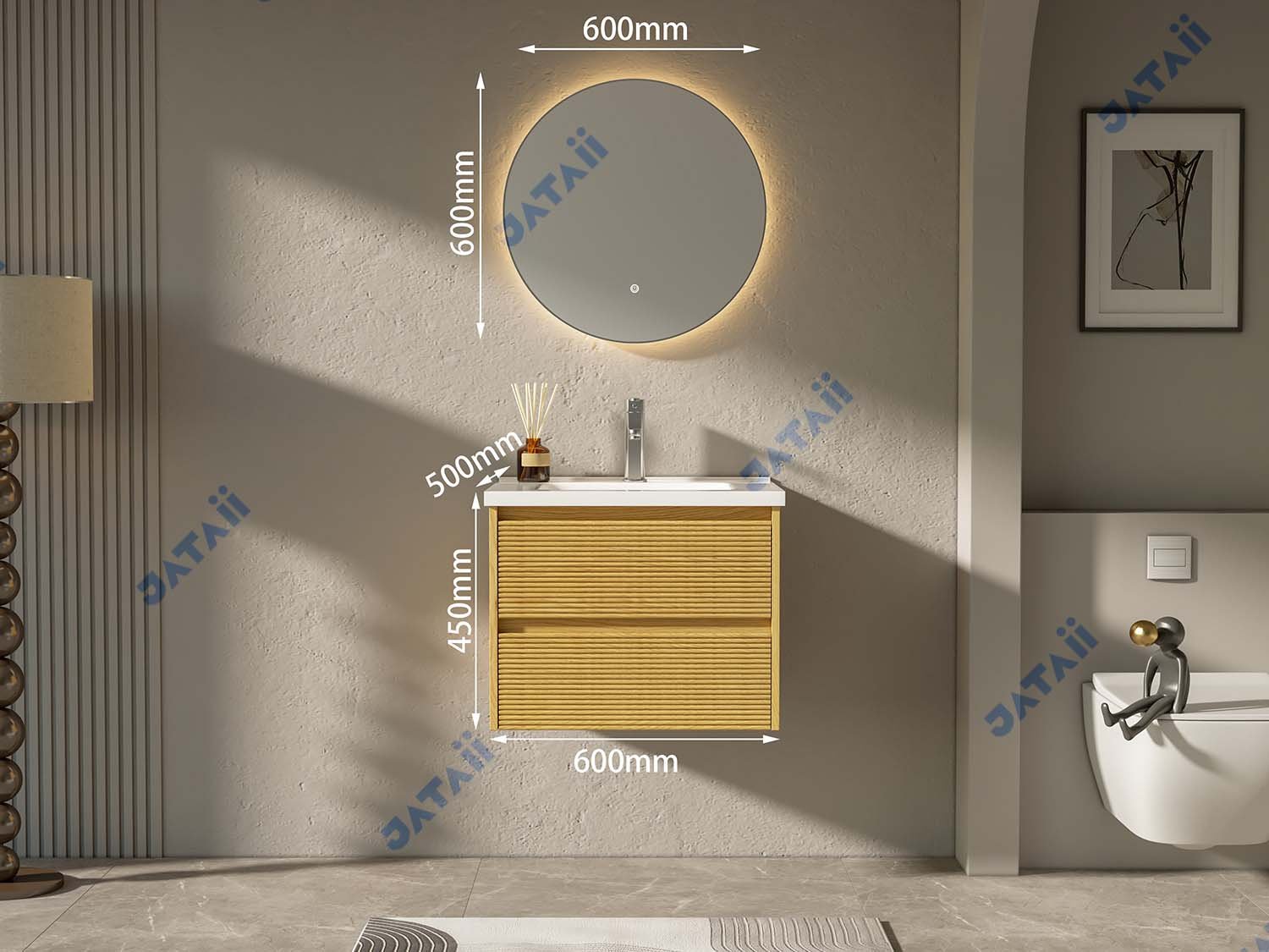 JATAII Wholesale Commercial 600mm Fluted Oak Floating Vanity GS017