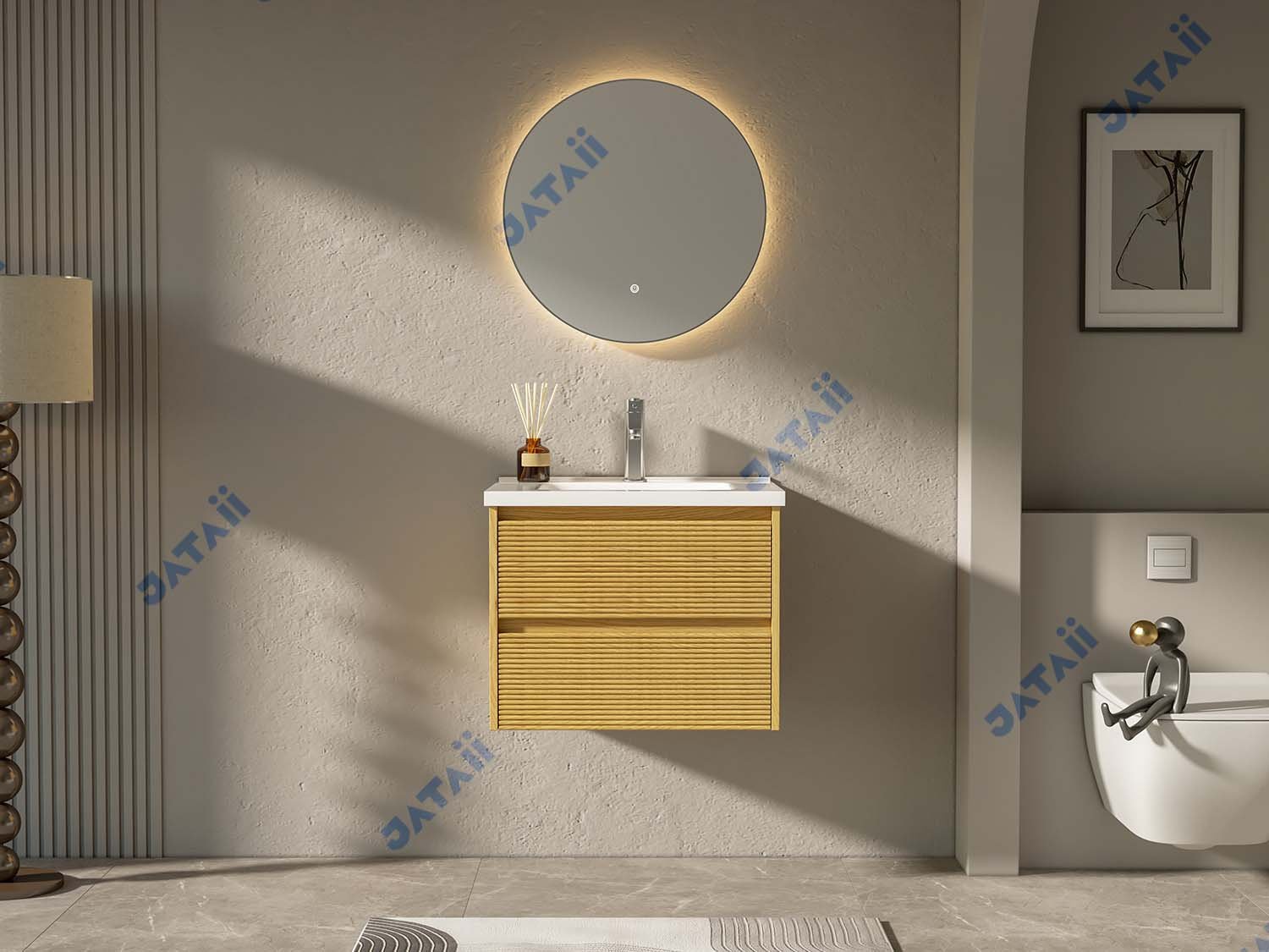 JATAII Wholesale Commercial 600mm Fluted Oak Floating Vanity GS017