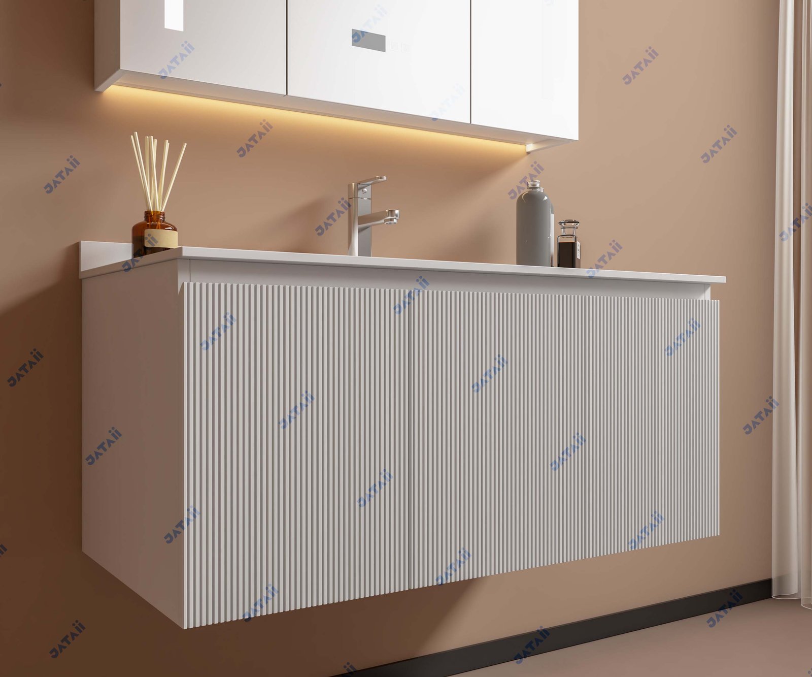 JATAII Wholesale 1000mm White Fluted Floating Vanity & Smart Mirror Combo GS018