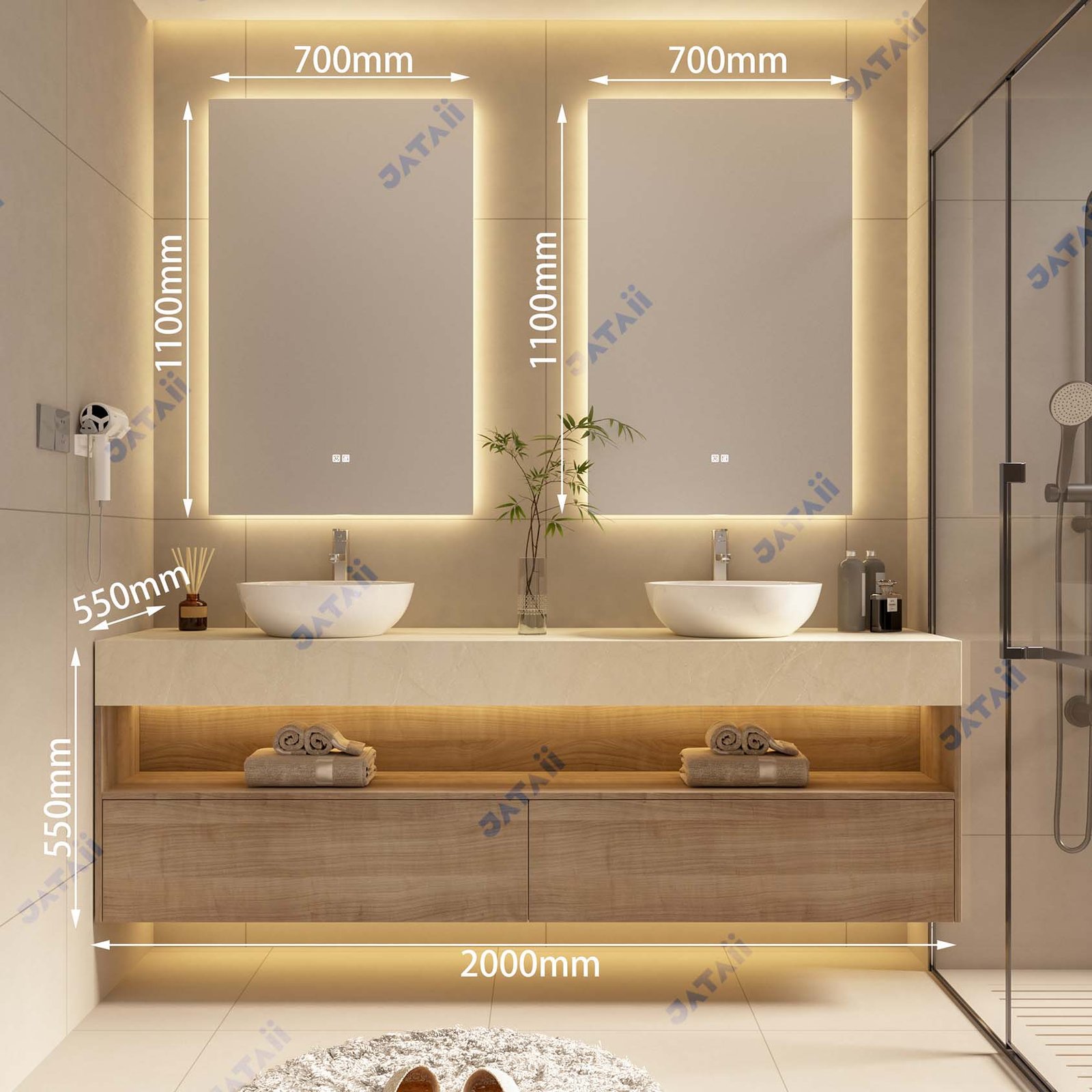 JATAII Stainless Steel Honeycomb Double Vanity ht011