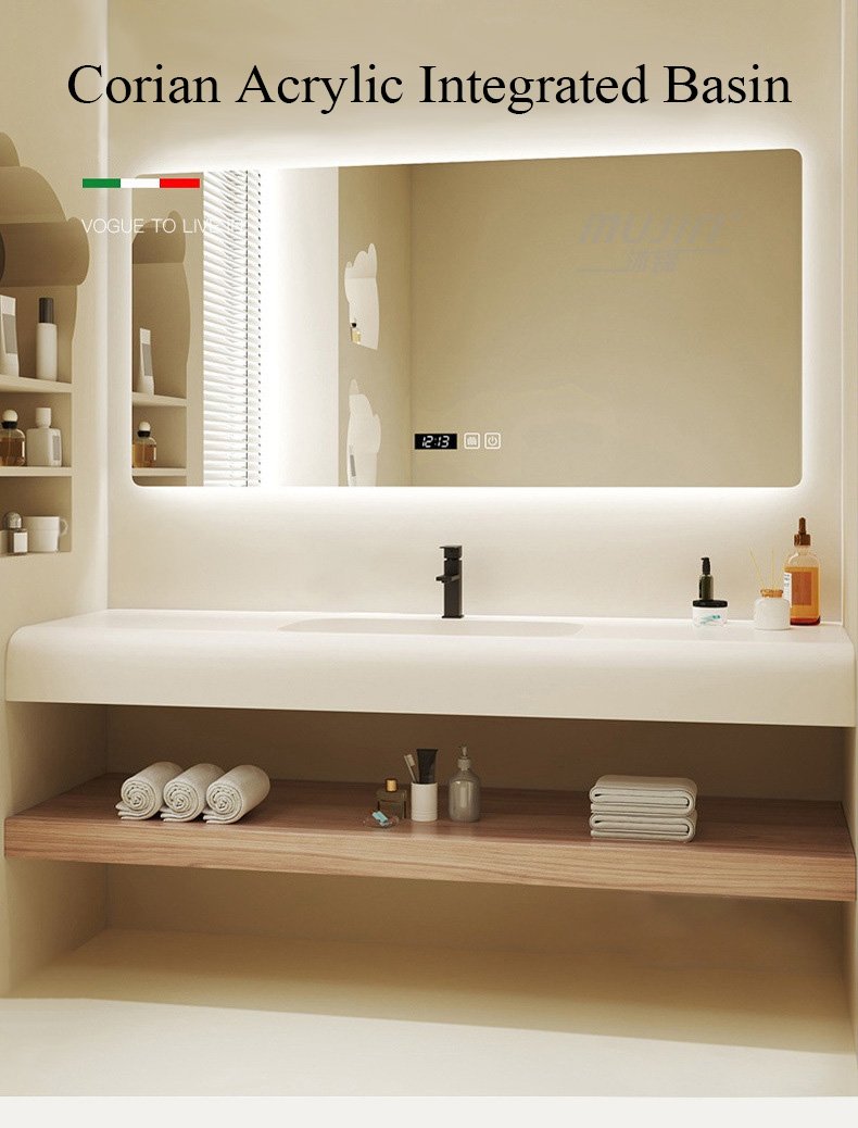 JATAII Minimalist Arch Mirror Vanity Integrated Sink detail 1