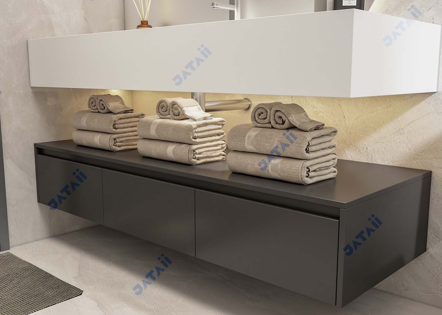 JATAII Modern Dark Matte Floating Vanity with Open Shelf HT016