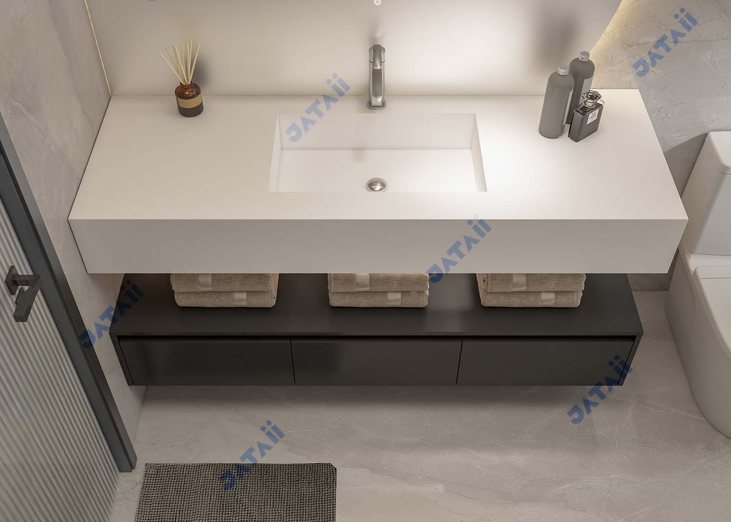 JATAII Modern Dark Matte Floating Vanity with Open Shelf HT016