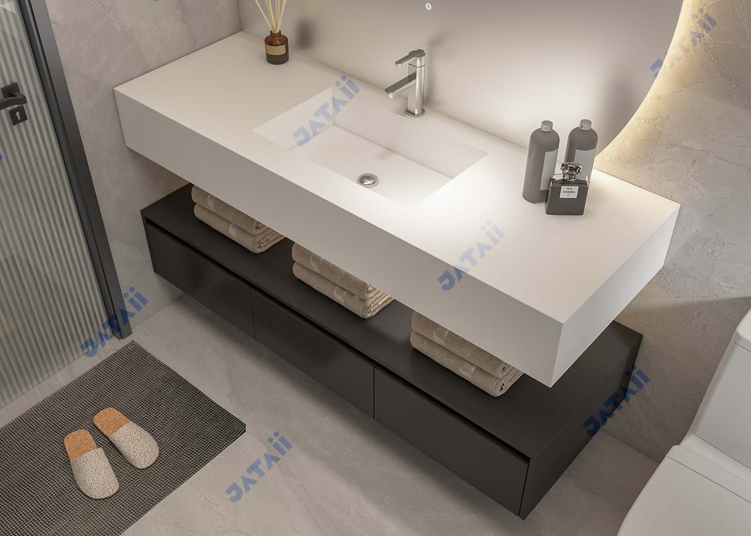 JATAII Modern Dark Matte Floating Vanity with Open Shelf HT016