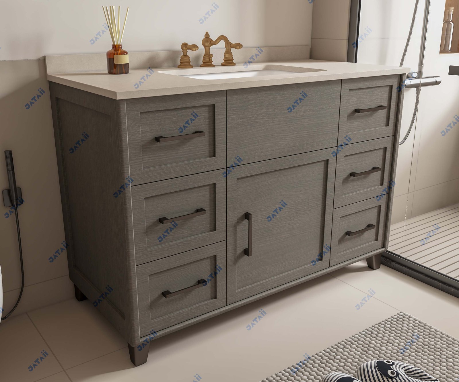 JATAII Commercial 700mm Grey Oak Floating Vanity & Backlit Mirror HT018