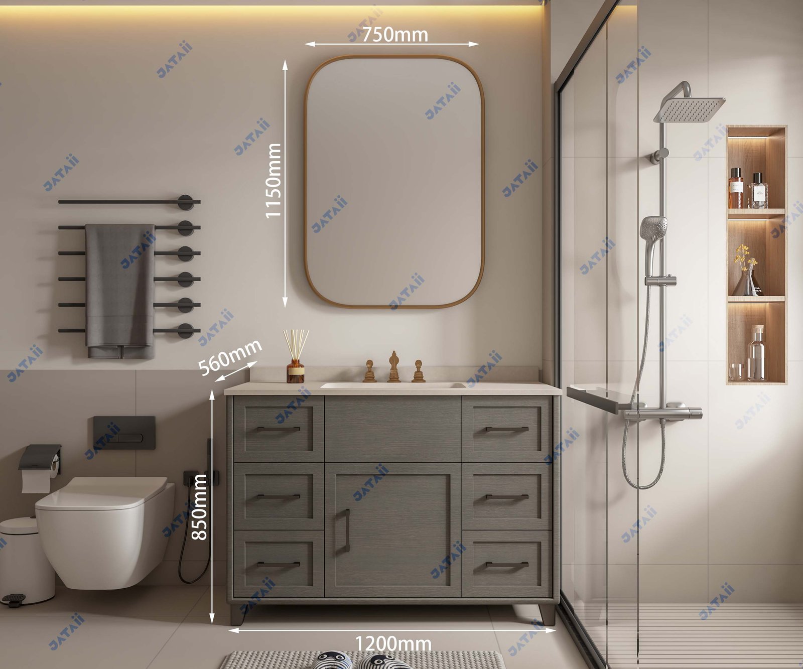 JATAII Commercial 700mm Grey Oak Floating Vanity & Backlit Mirror HT018