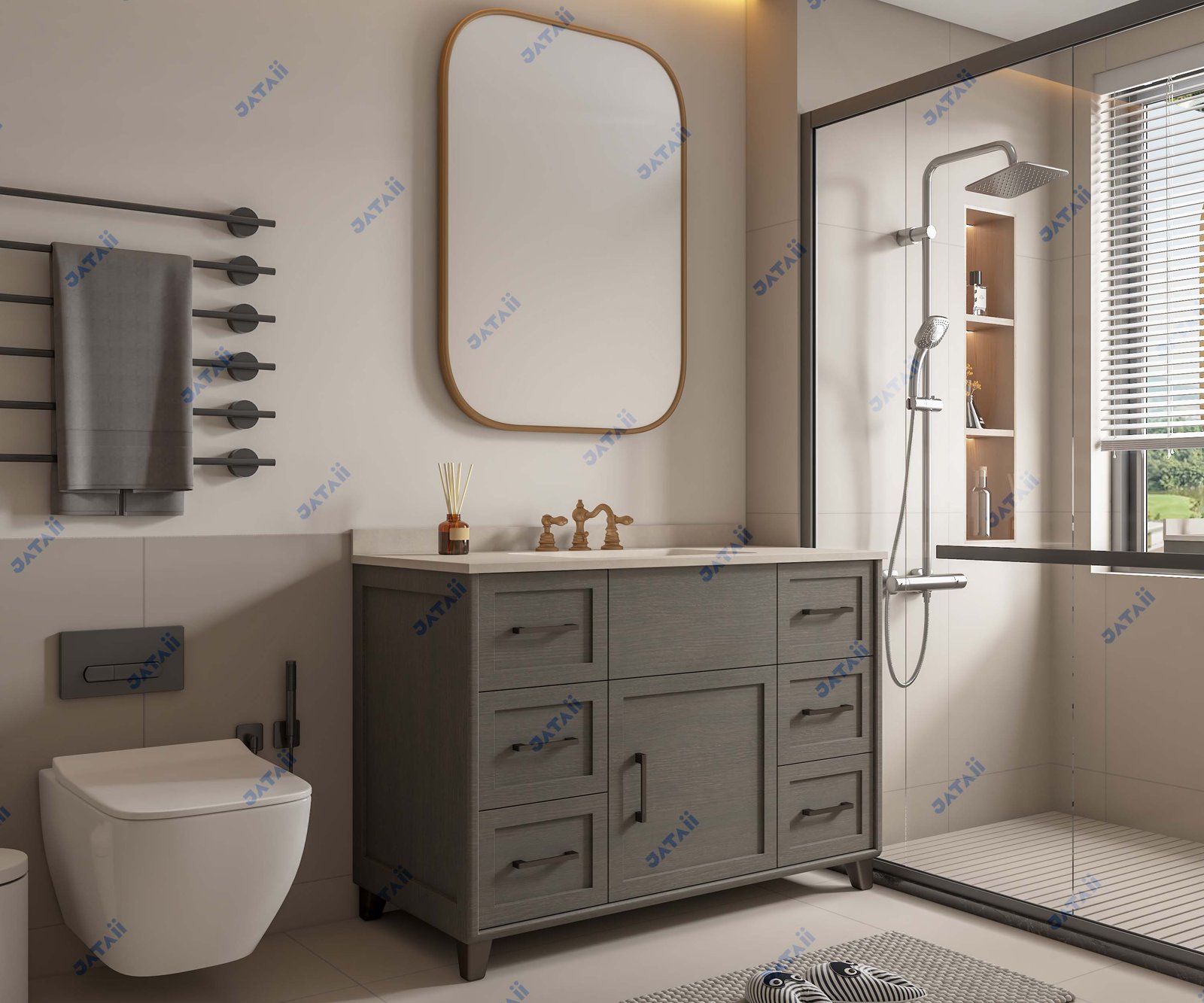 JATAII Commercial 700mm Grey Oak Floating Vanity & Backlit Mirror HT018