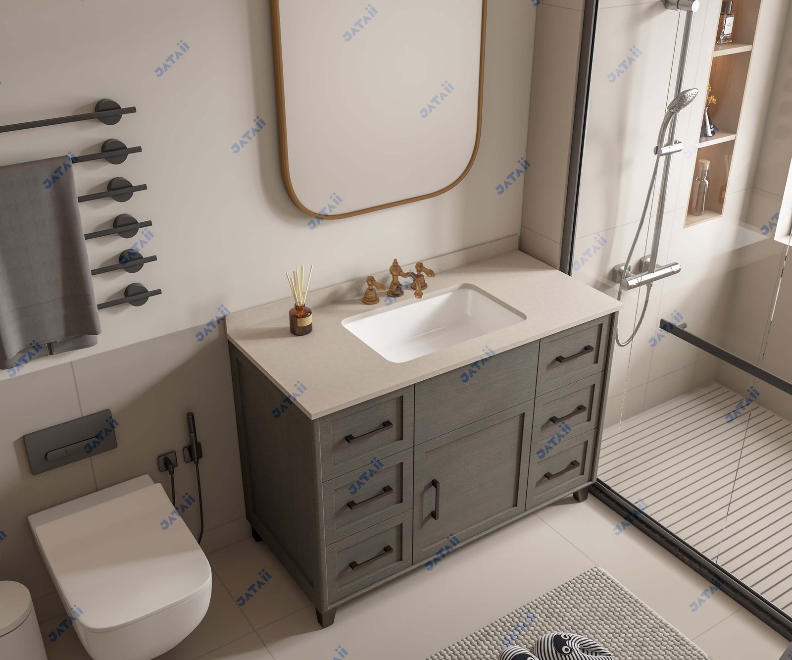 JATAII Commercial 700mm Grey Oak Floating Vanity & Backlit Mirror HT018