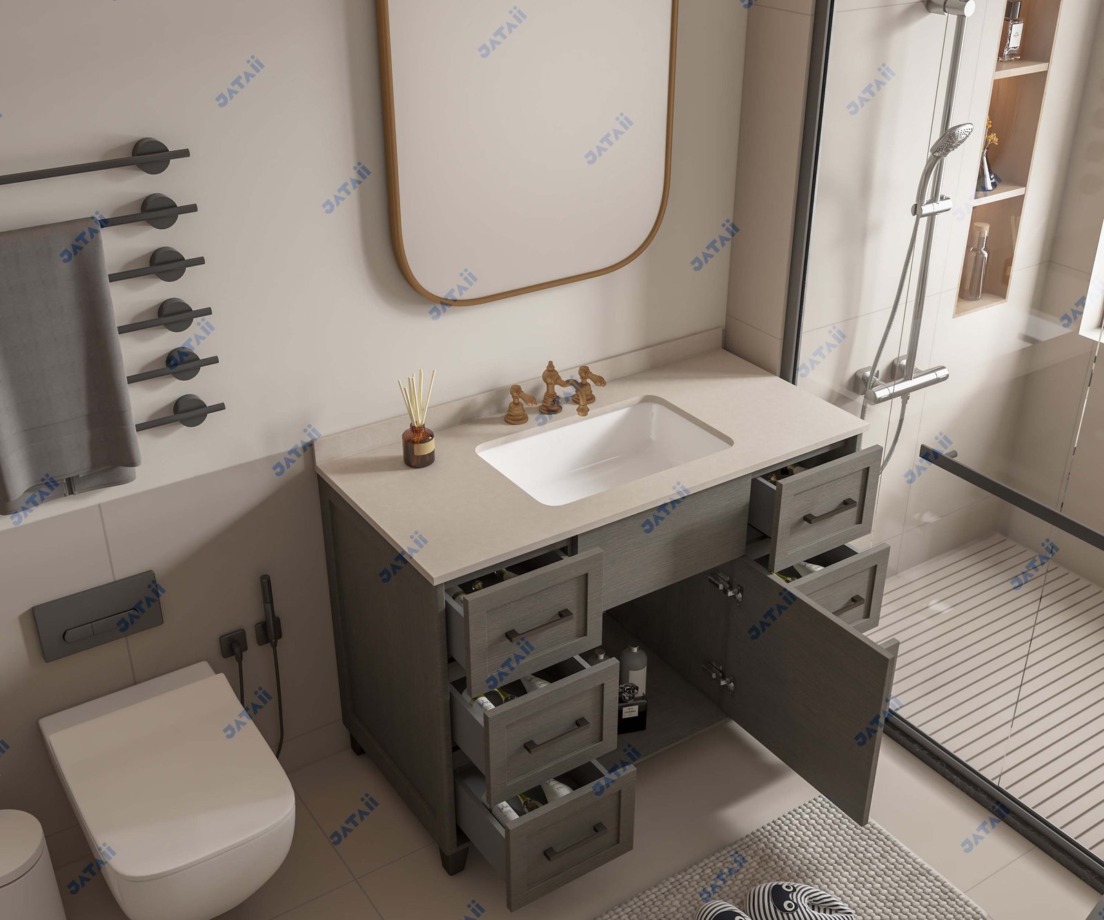 JATAII Commercial 700mm Grey Oak Floating Vanity & Backlit Mirror HT018
