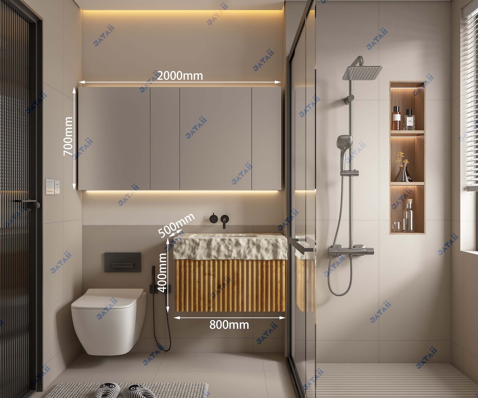 JATAII Commercial 800mm Light Oak Floating Vanity & LED Mirror HT019