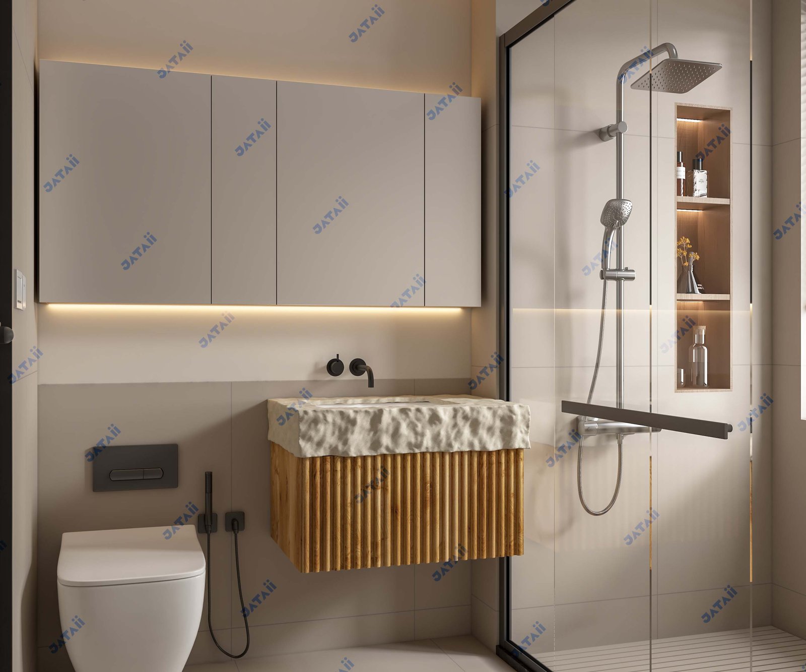 JATAII Commercial 800mm Light Oak Floating Vanity & LED Mirror HT019