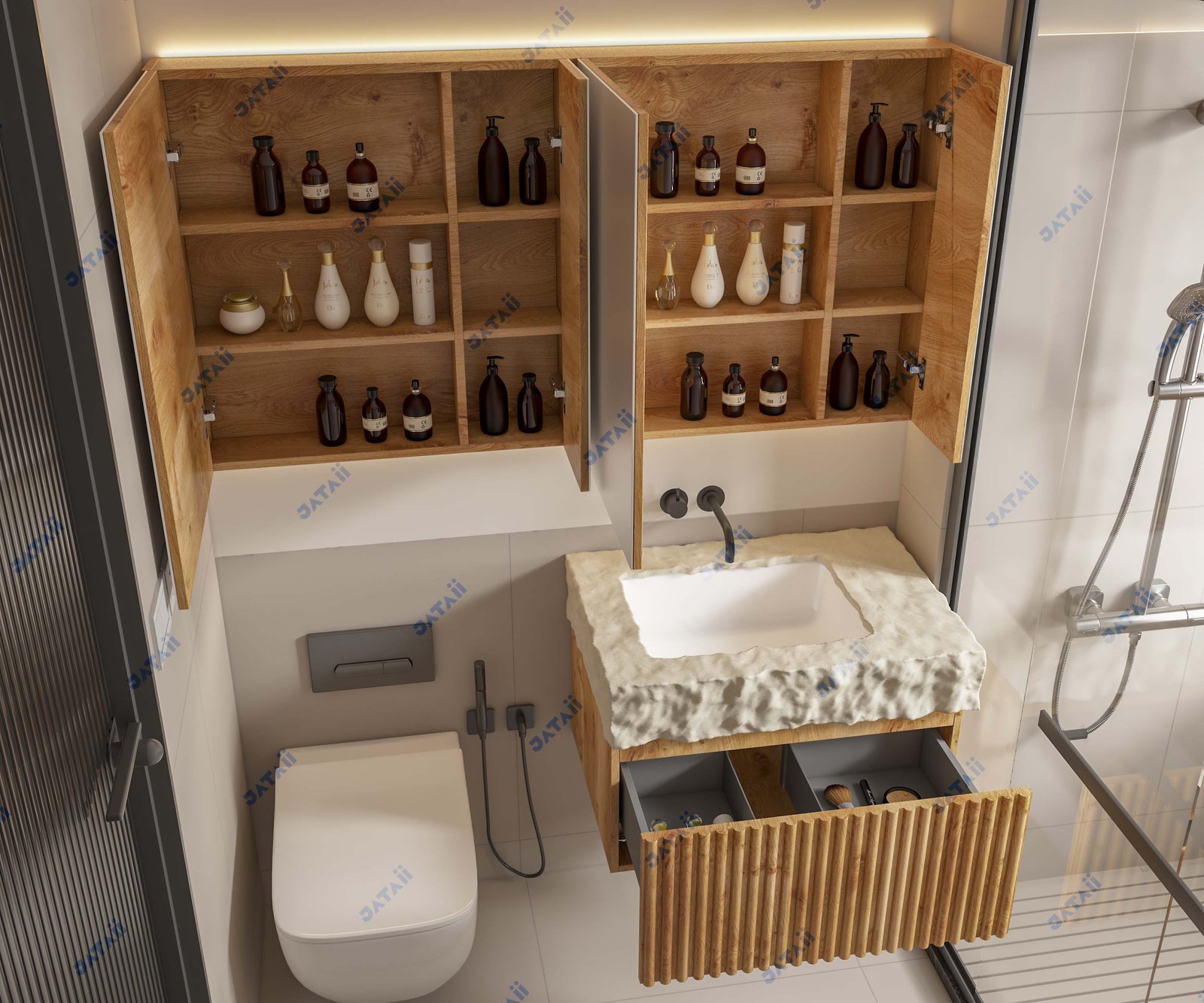 JATAII Commercial 800mm Light Oak Floating Vanity & LED Mirror HT019