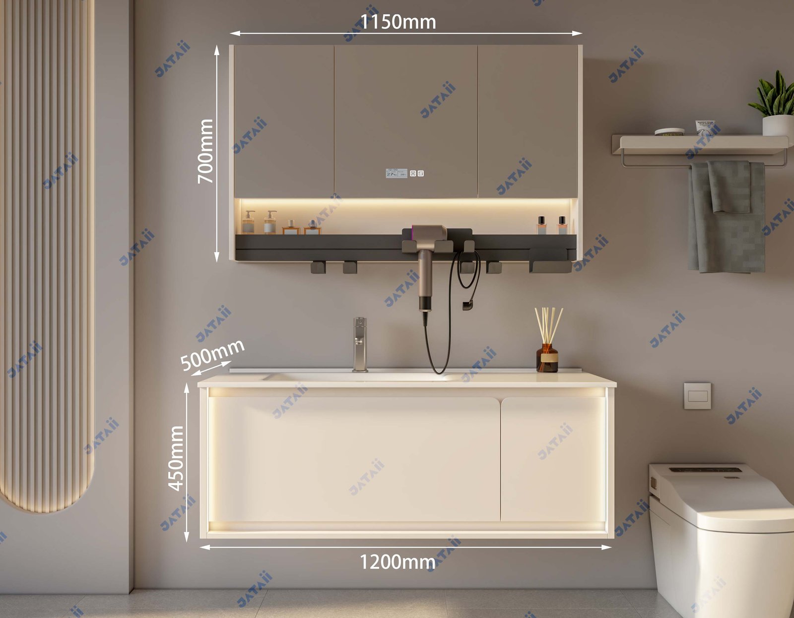 JATAII Commercial 1200mm Fluted Oak Double Vanity Combo HT020