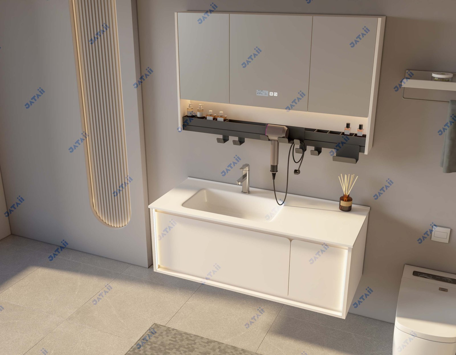 JATAII Commercial 1200mm Fluted Oak Double Vanity Combo HT020