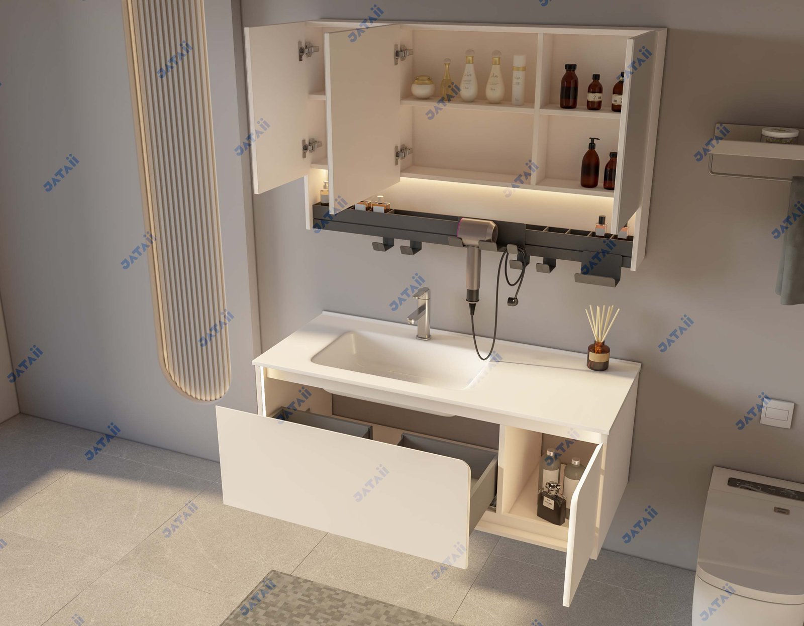 JATAII Commercial 1200mm Fluted Oak Double Vanity Combo HT020