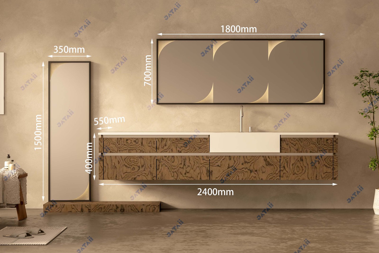 JATAII Commercial 600mm Matte Cashmere Single-Drawer Vanity & Mirror Combo HT021
