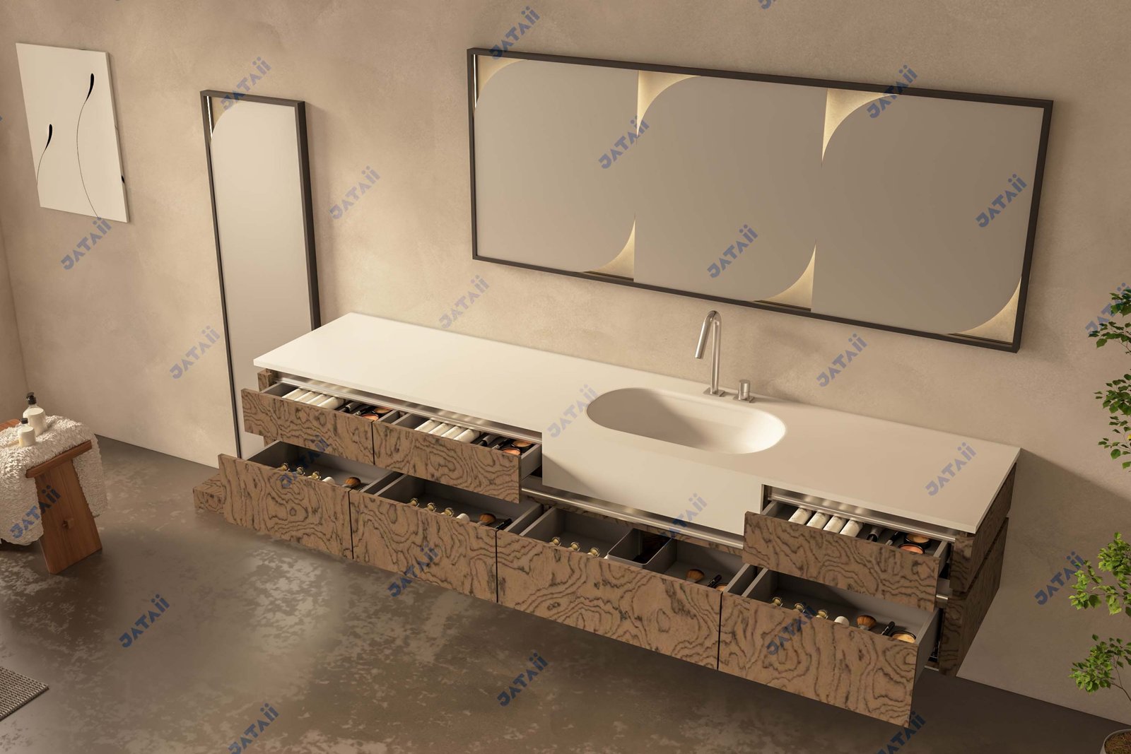 JATAII Commercial 600mm Matte Cashmere Single-Drawer Vanity & Mirror Combo HT021