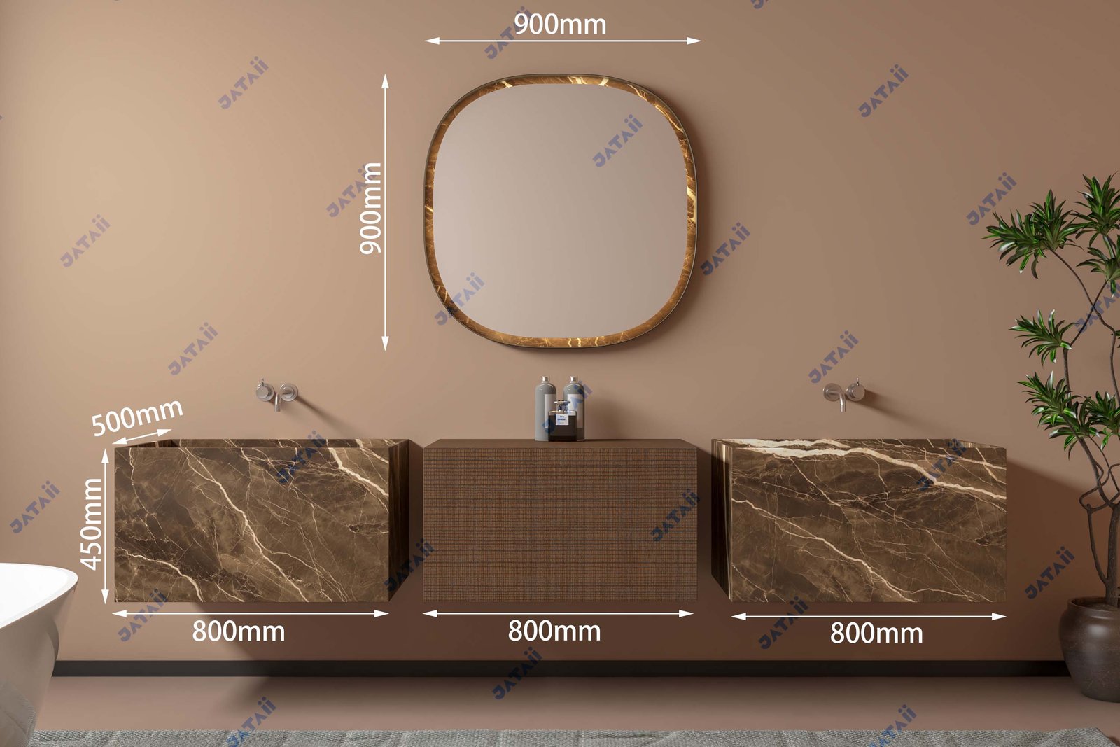 JATAII Commercial 800mm Charcoal Fluted Vanity Combo with Dispenser TH022
