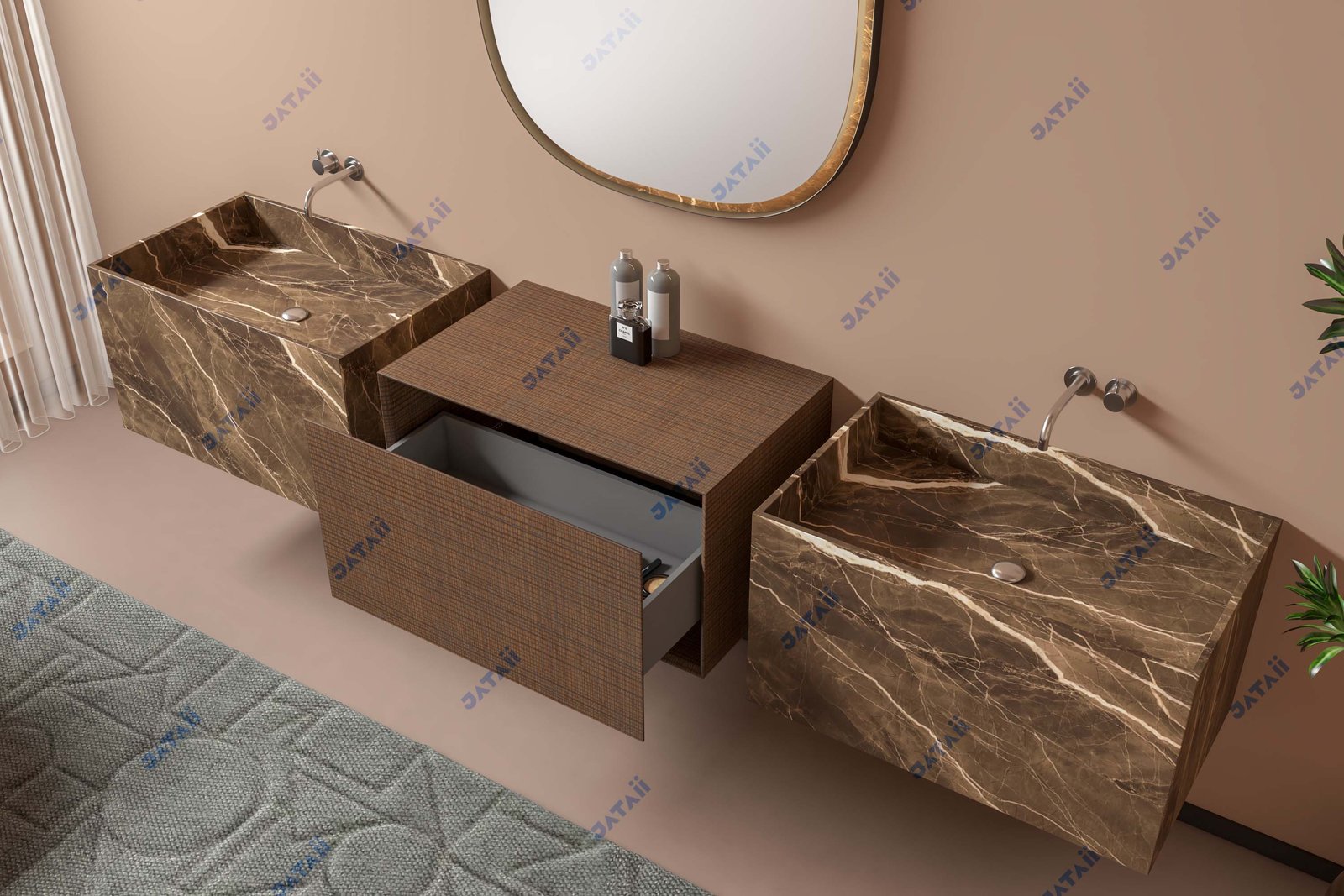 JATAII Commercial 800mm Charcoal Fluted Vanity Combo with Dispenser TH022