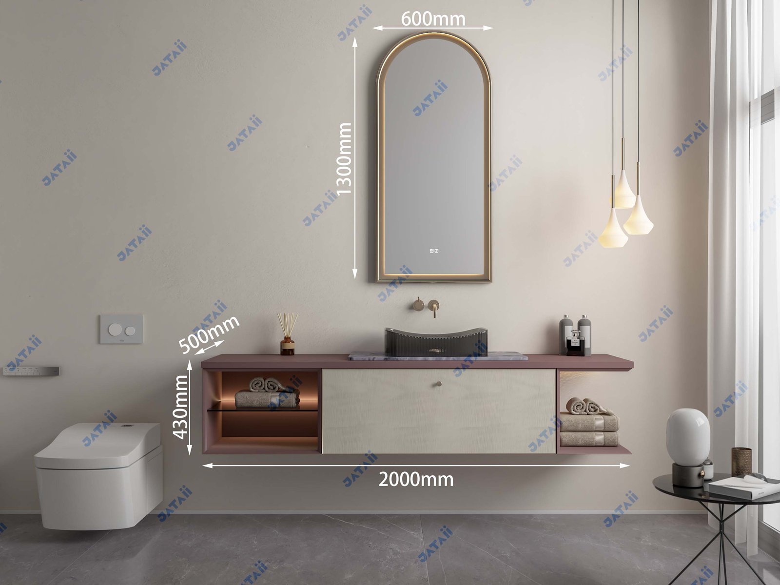JATAII Commercial 600mm Rustic Wood Vanity & Black Framed Mirror Combo HT024