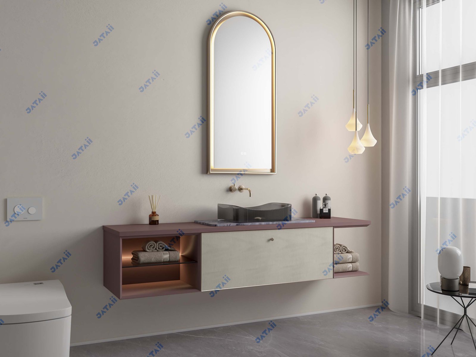 JATAII Commercial 600mm Rustic Wood Vanity & Black Framed Mirror Combo HT024