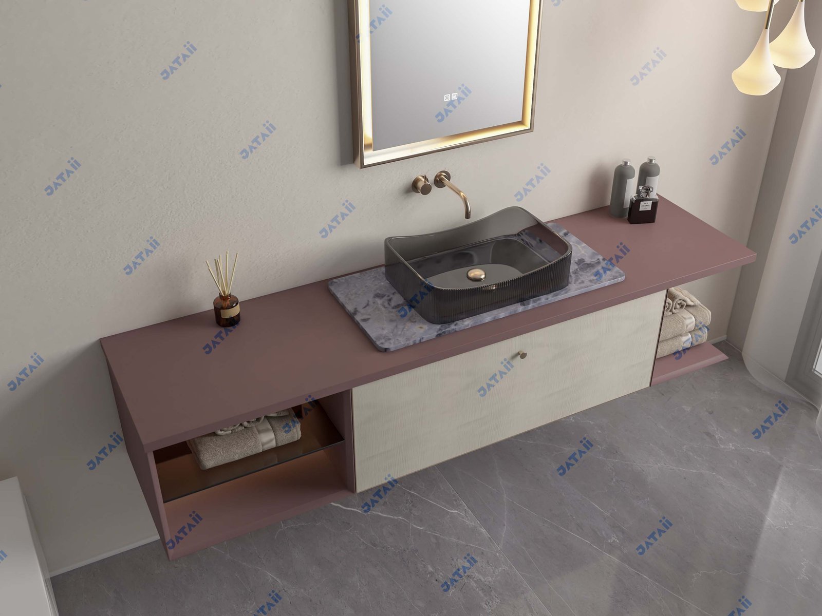 JATAII Commercial 600mm Rustic Wood Vanity & Black Framed Mirror Combo HT024