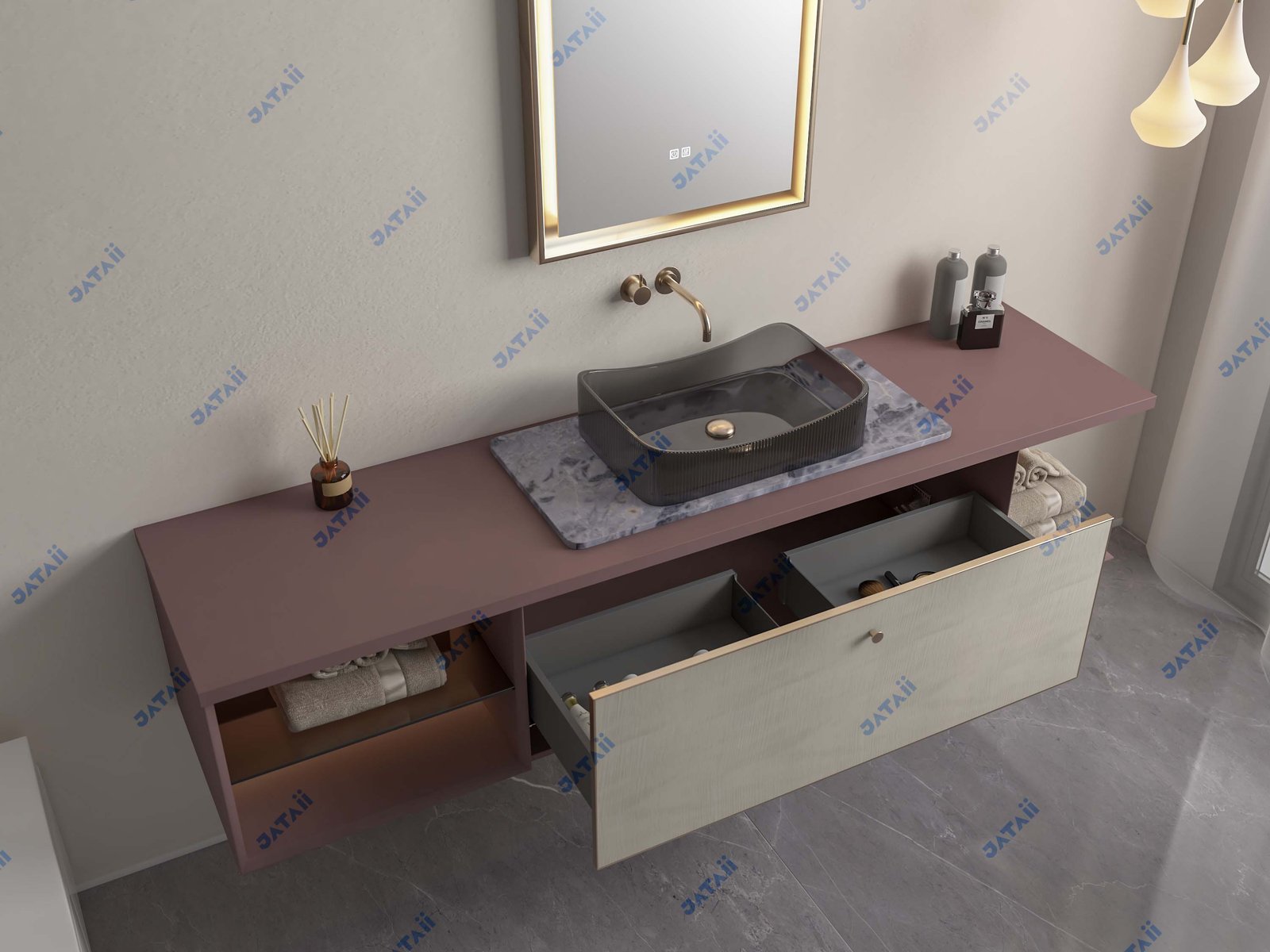 JATAII Commercial 600mm Rustic Wood Vanity & Black Framed Mirror Combo HT024