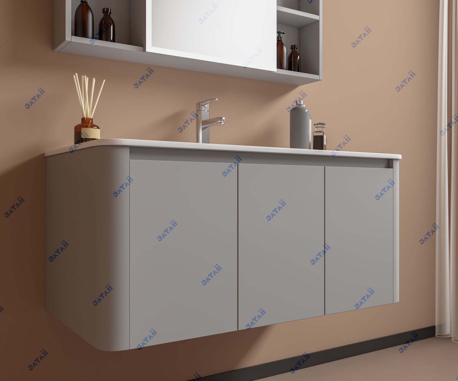 JATAII Commercial 900mm Matte Grey Curved Floating Vanity Combo JTDR015