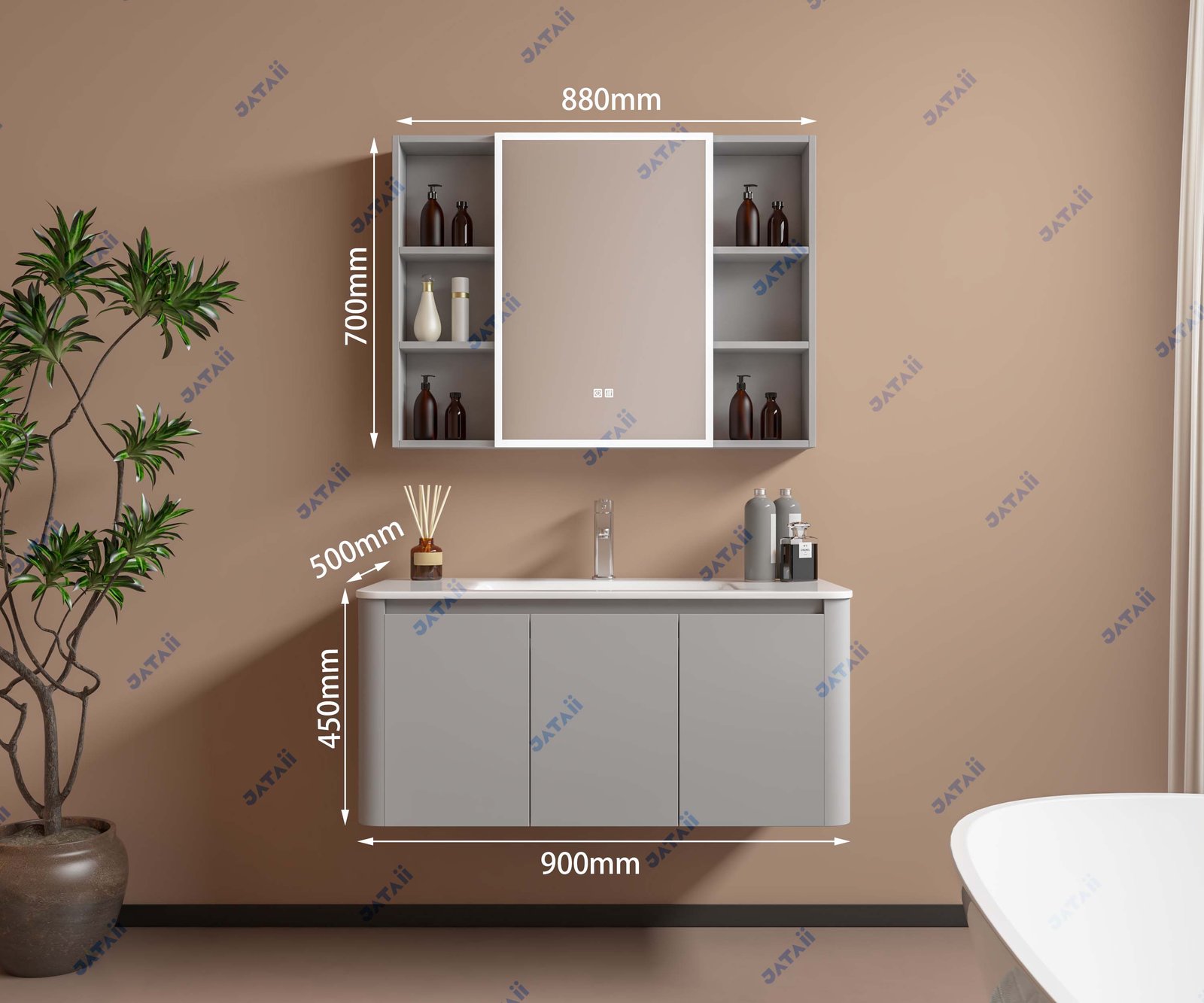 JATAII Commercial 900mm Matte Grey Curved Floating Vanity Combo JTDR015