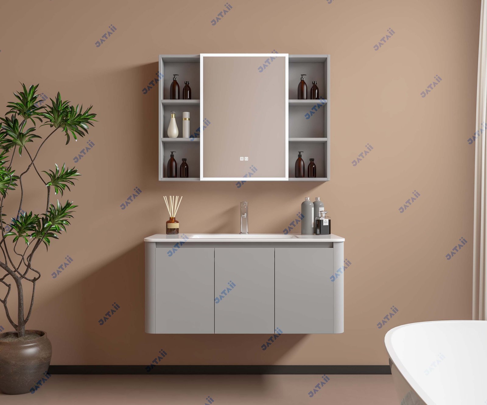 JATAII Commercial 900mm Matte Grey Curved Floating Vanity Combo JTDR015