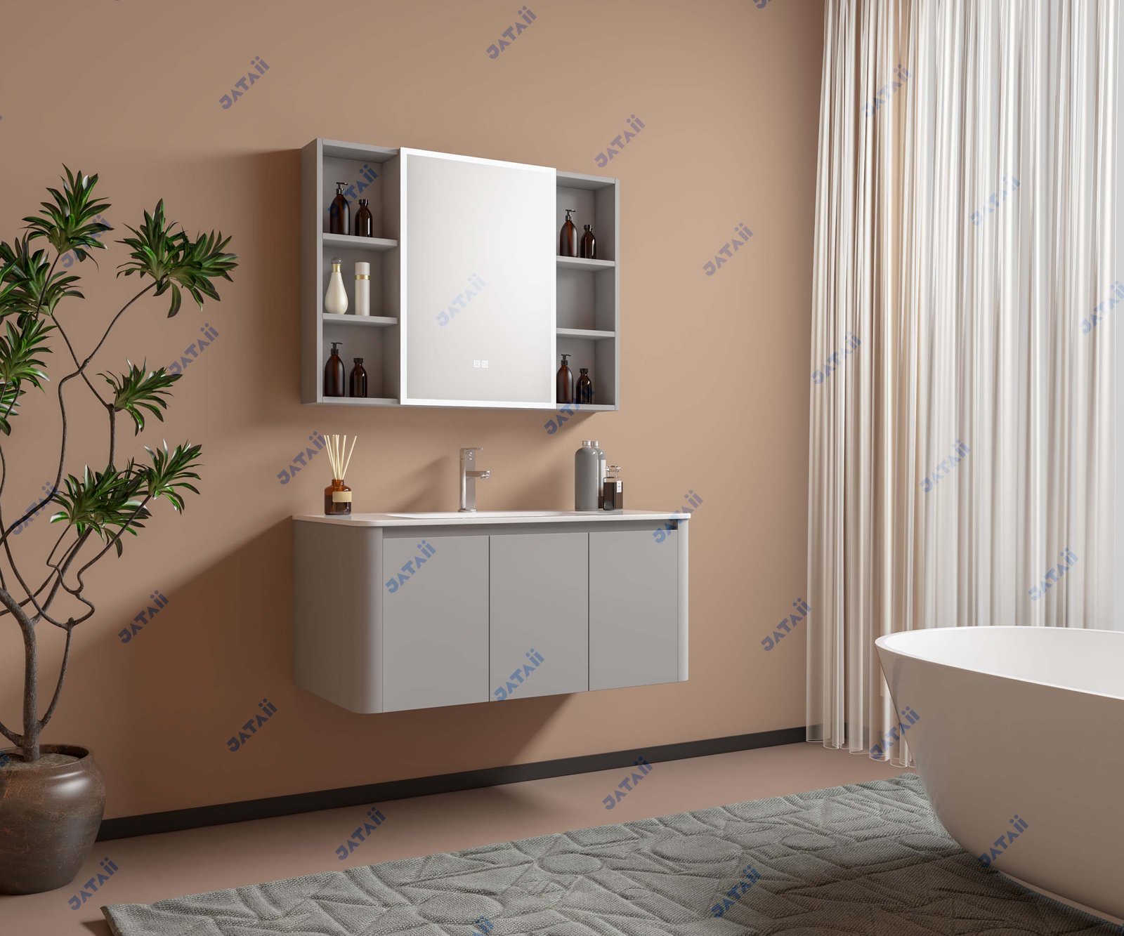JATAII Commercial 900mm Matte Grey Curved Floating Vanity Combo JTDR015
