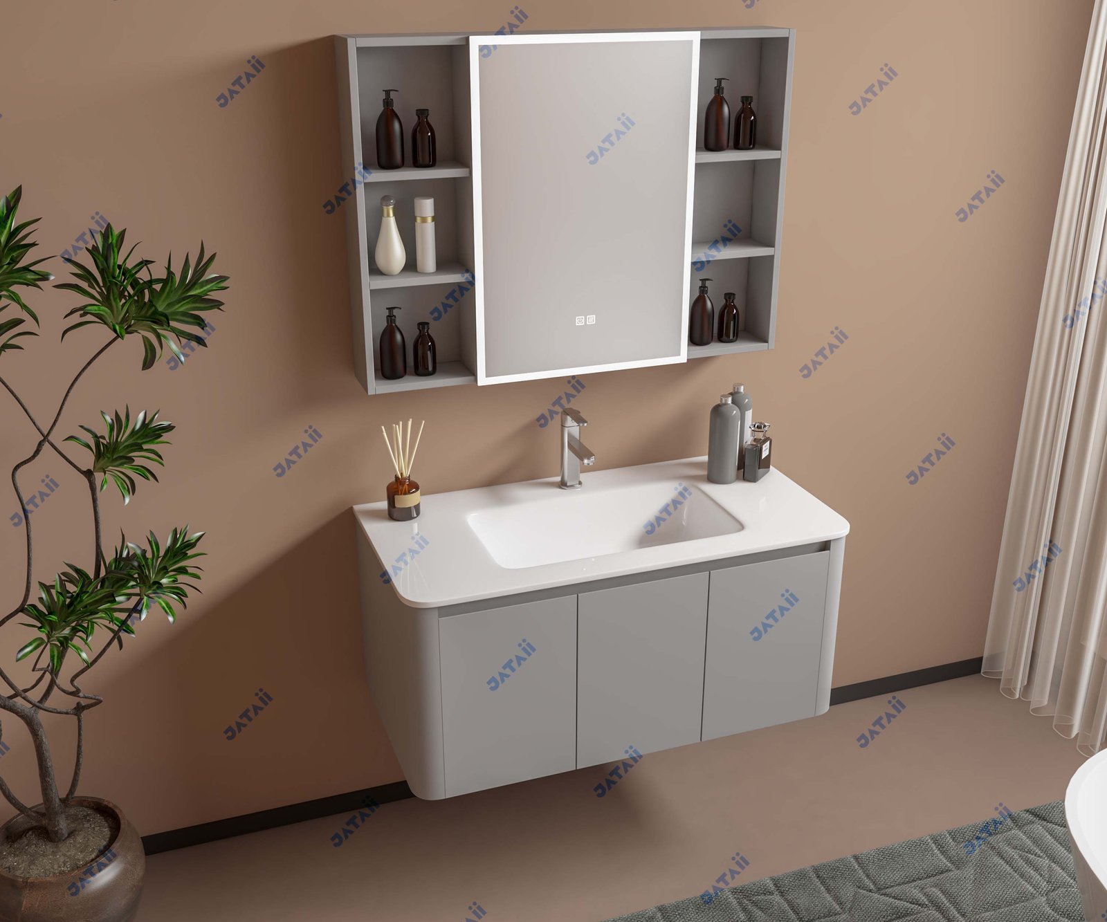JATAII Commercial 900mm Matte Grey Curved Floating Vanity Combo JTDR015