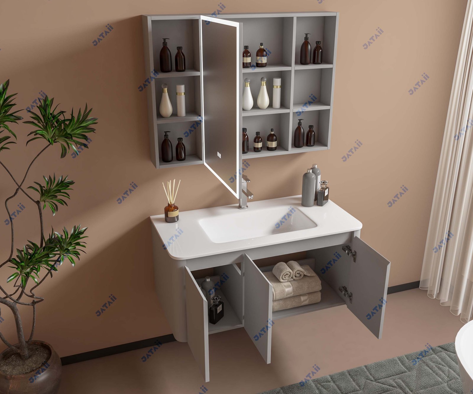 JATAII Commercial 900mm Matte Grey Curved Floating Vanity Combo JTDR015