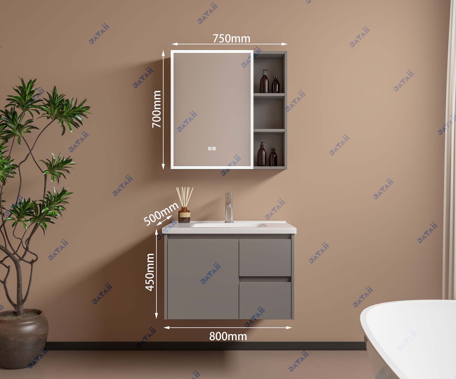JATAII Commercial 900mm Matte Grey Hybrid Storage Vanity Combo JTDR017