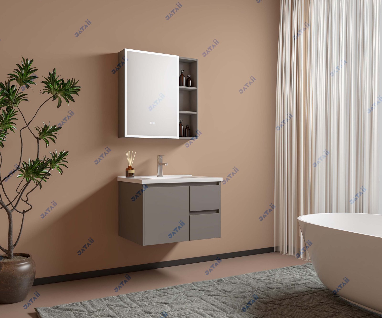 JATAII Commercial 900mm Matte Grey Hybrid Storage Vanity Combo JTDR017