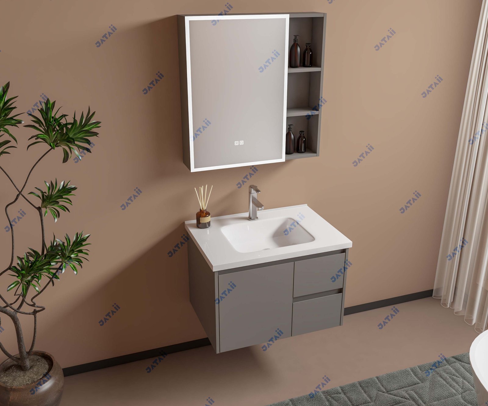 JATAII Commercial 900mm Matte Grey Hybrid Storage Vanity Combo JTDR017