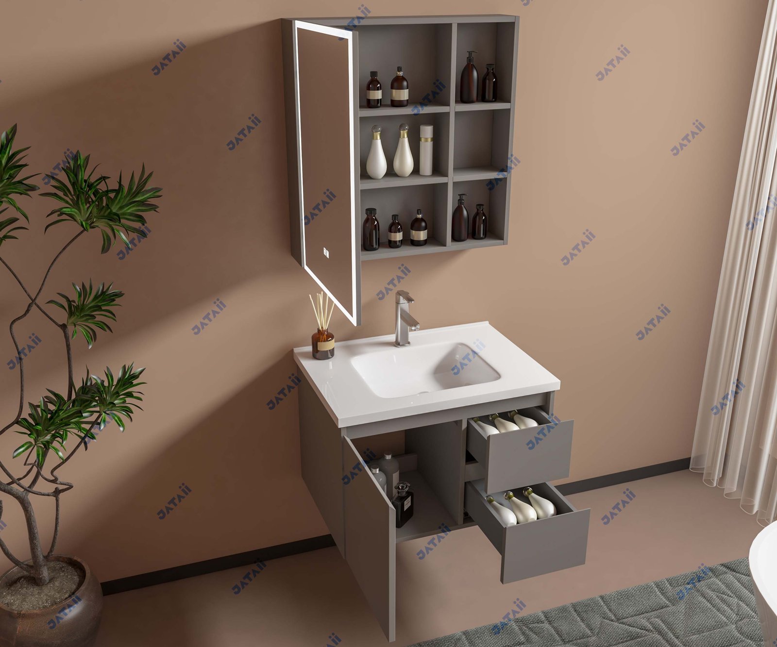 JATAII Commercial 900mm Matte Grey Hybrid Storage Vanity Combo JTDR017