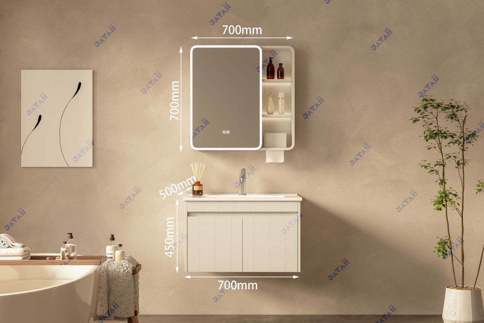 JATAII Commercial 700mm Woven Texture Vanity Combo with Dispenser JTDR019