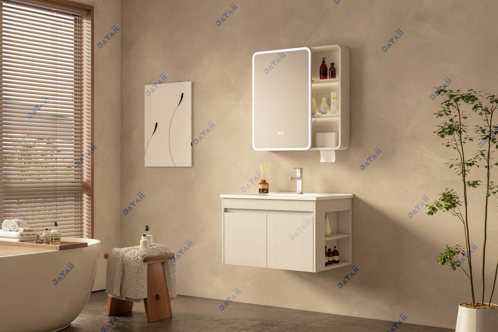 JATAII Commercial 700mm Woven Texture Vanity Combo with Dispenser JTDR019