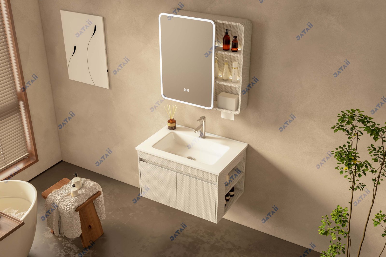 JATAII Commercial 700mm Woven Texture Vanity Combo with Dispenser JTDR019