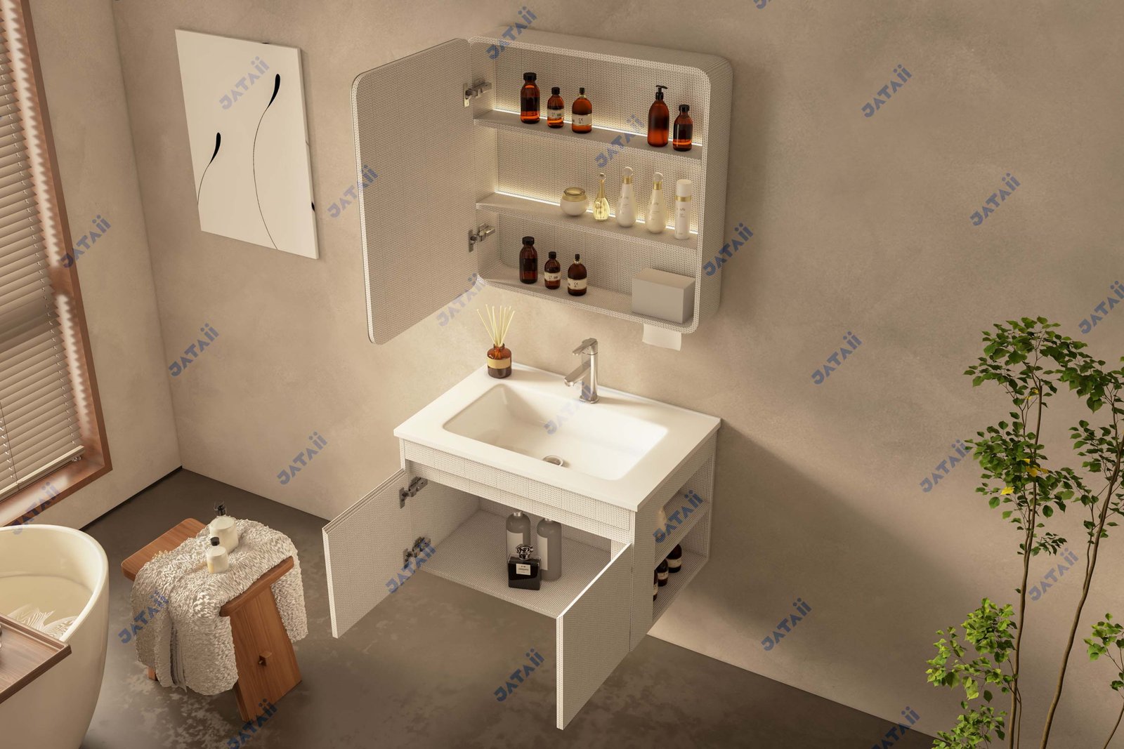 JATAII Commercial 700mm Woven Texture Vanity Combo with Dispenser JTDR019