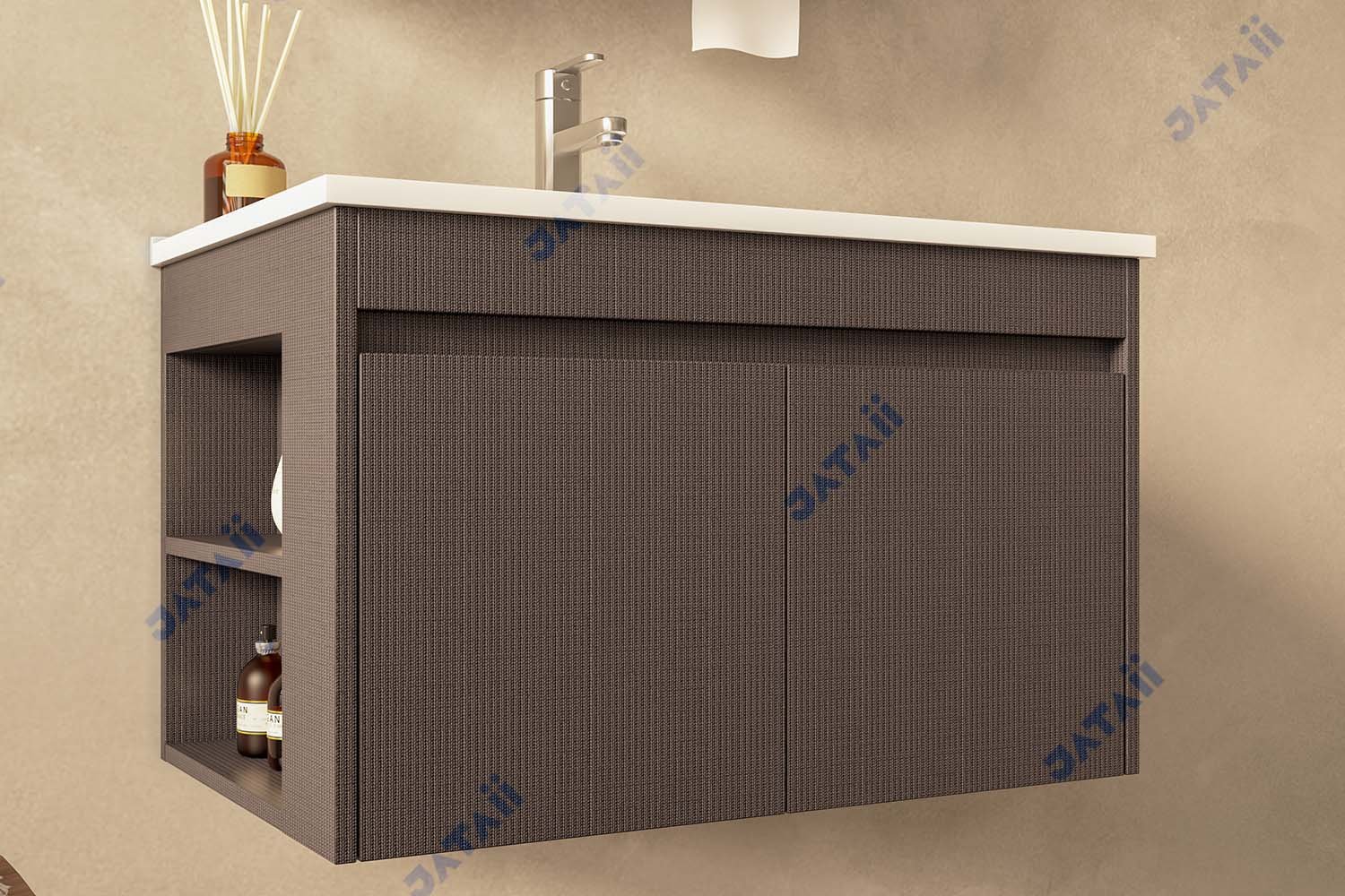 JATAII Commercial 700mm Espresso Woven Vanity with Side-Access Shelving JTDR020