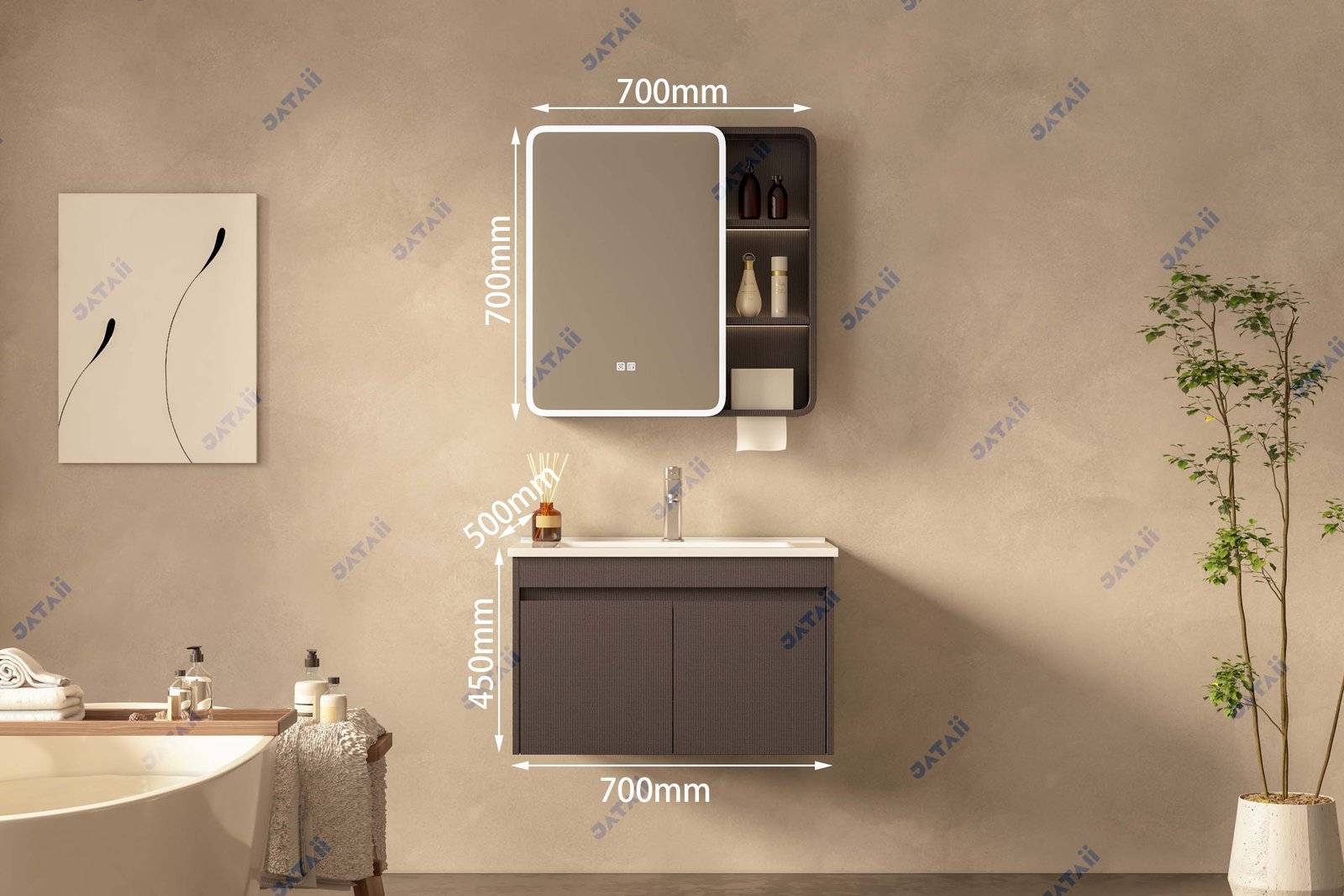 JATAII Commercial 700mm Espresso Woven Vanity with Side-Access Shelving JTDR020